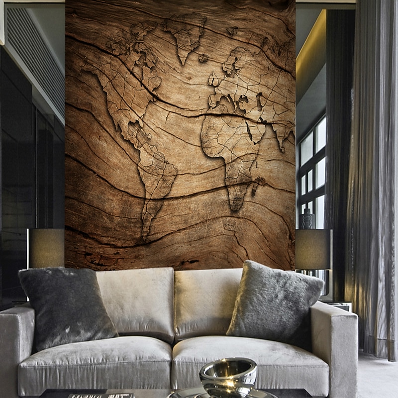 Mural Wallpaper Wall Sticker Covering Print Adhesive Required World Map Wood Canvas Home Décor