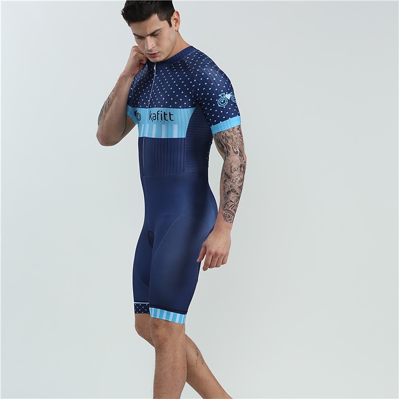 BOESTALK Men's Short Sleeve Triathlon Tri Suit Summer Spandex Green / Yellow Sky Blue Blue Stripes Patchwork Dot Bike Clothing Suit Breathable Anatomic Design Quick Dry Moisture Wicking Back Pocket2