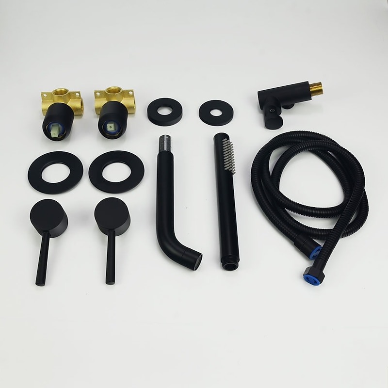 Bathtub Faucet,Brass Painted Finishes Black Split Bathtub Faucet with Hand-held Water Outlet and Wall Entry4