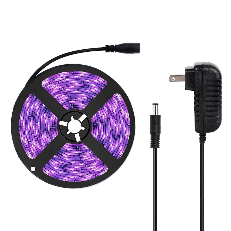 LED Strip Lights 16.4FT 5M Flexible Tiktok Lights UV Black Light 395-405nm 2835 8mm LED Flexible Strip with 2A Power Supply for Indoor Fluorescent Dance Party Stage Lighting Body Paint2