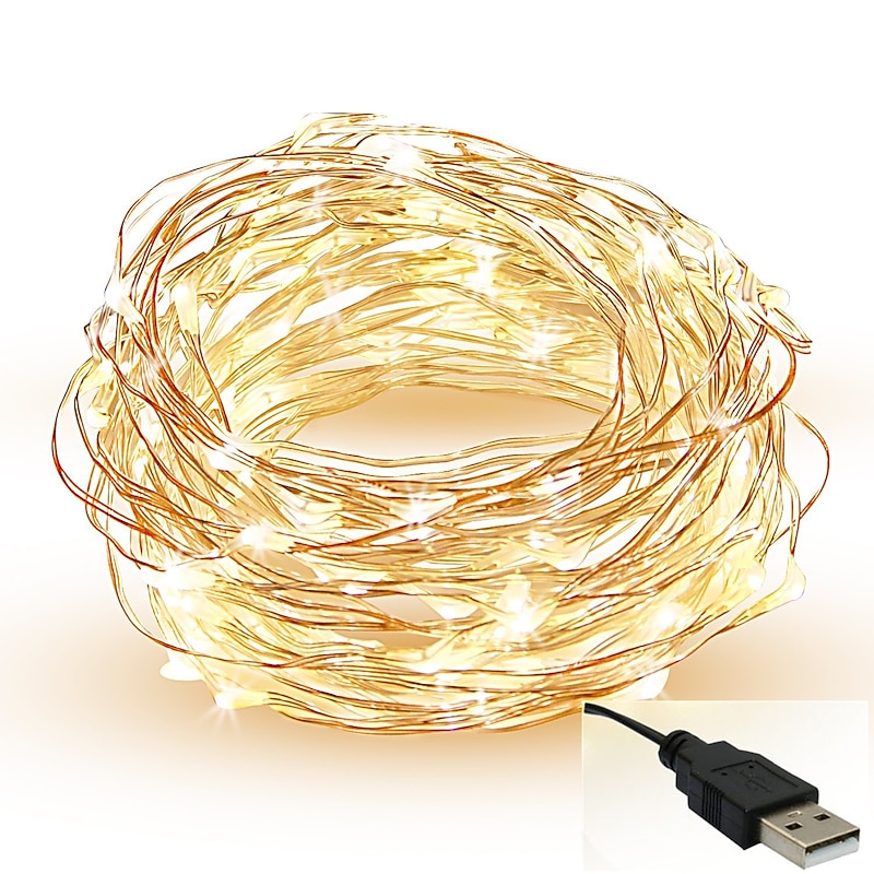 LED String Lights 5m 50LEDs Fairy Copper Wire Lights for Garden Patio Waterproof USB Warm White White Red Cuttable Party Decorative 5V IP65