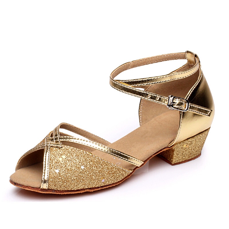 Silver Glitter Dance Shoes for Girls with Adjustable Strap – Latin, Ballroom, and Social Dance Footwear2