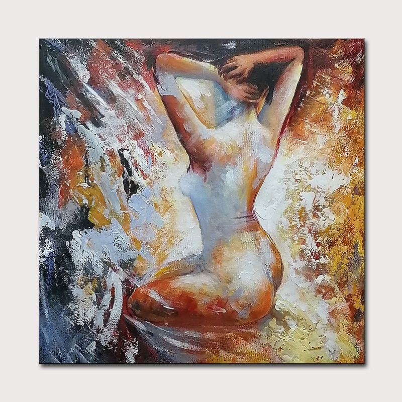 Oil Painting Hand Painted Square People Nude Modern Rolled Canvas (No Frame)
