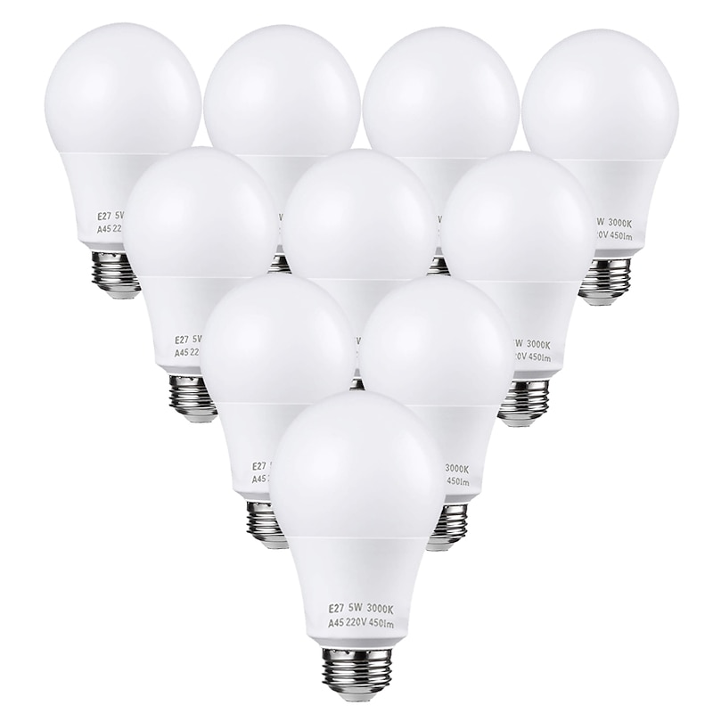 10PCS 5W LED Light Bulbs 50W Halogen Equivalent 3000K/6000K Warm White No Flicker E26 E27 500lm Non Dimmable AC110-220V