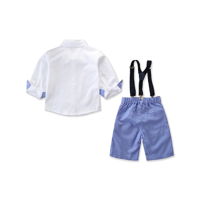 Boys 3D Color Block Shirt & Shorts Formal Set Long Sleeve Summer Active Basic Casual Cotton Spandex Kids Toddler School Party Regular Fit3