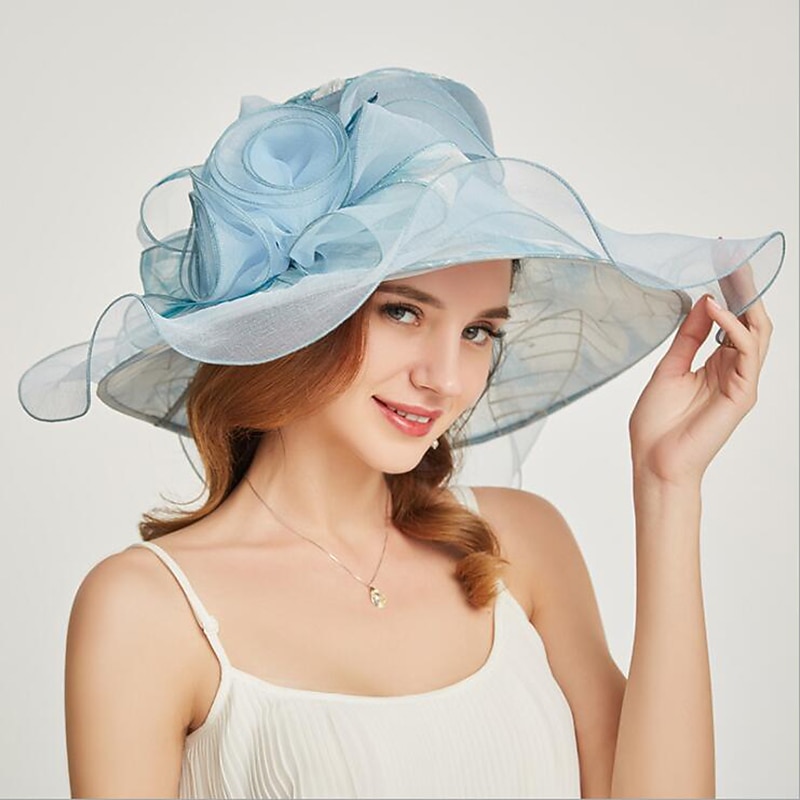 Organza Headwear with Flower / Ruffle 1 PC Wedding / Sports & Outdoor / Tea Party Headpiece dress to impress Hats Race Day Dress4