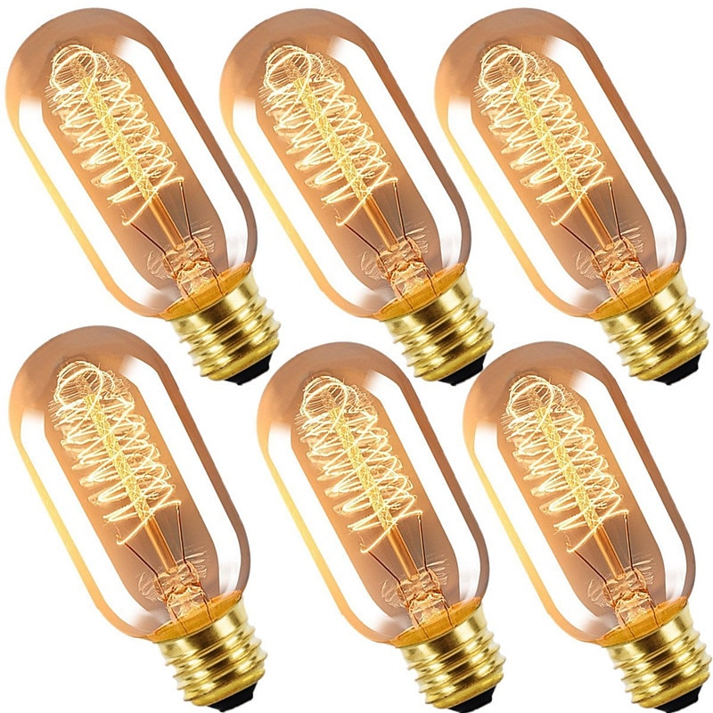 40W Edison Vintage Incandescent Light Bulb Dimmable T45 Antique Spiral Filament E26 E27 Amber Warm White for Home Lighting Fixture 220-240V 4/6/10pcs4