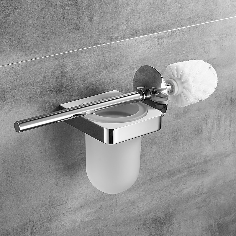 Toilet Brush Set Include Toilet Brush and Toilet Brush Holder New Design Brass for Bathroom Decoration Wall Mounted Chrome 1pc