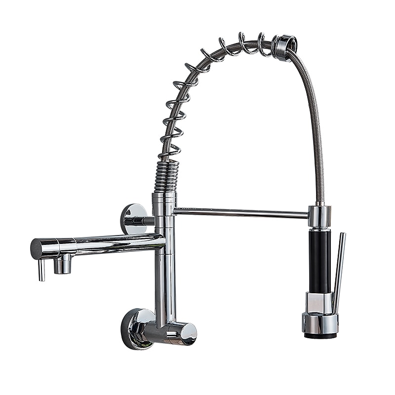 Kitchen Faucet Sink Pull Out Only Cold Water, 360 Swivel Spout Wall Mounted Brass Pull Down Kitchen Vessel Taps Chrome4
