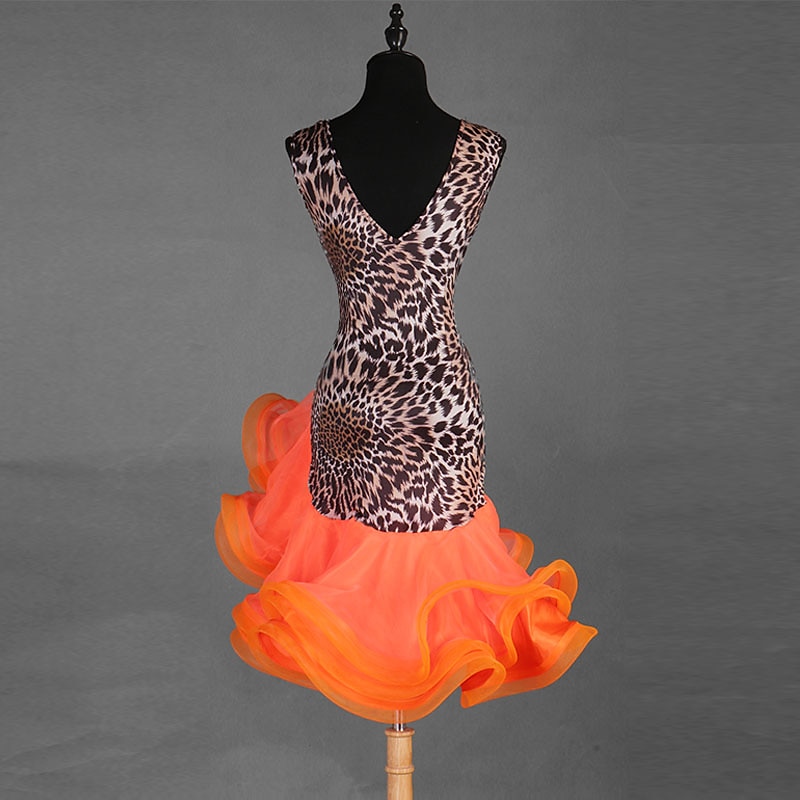 Dance Salsa Latin Dance Dress Split Joint Women's Performance Sleeveless Spandex Organza2