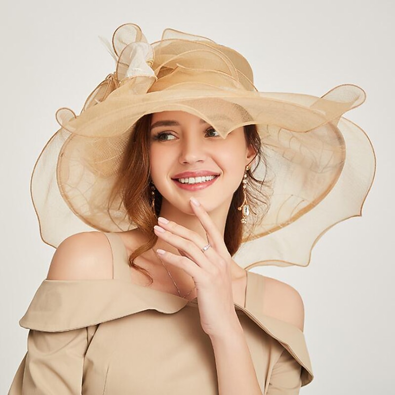 Organza Headwear with Flower / Ruffle 1 PC Wedding / Sports & Outdoor / Tea Party Headpiece dress to impress Hats Race Day Dress2