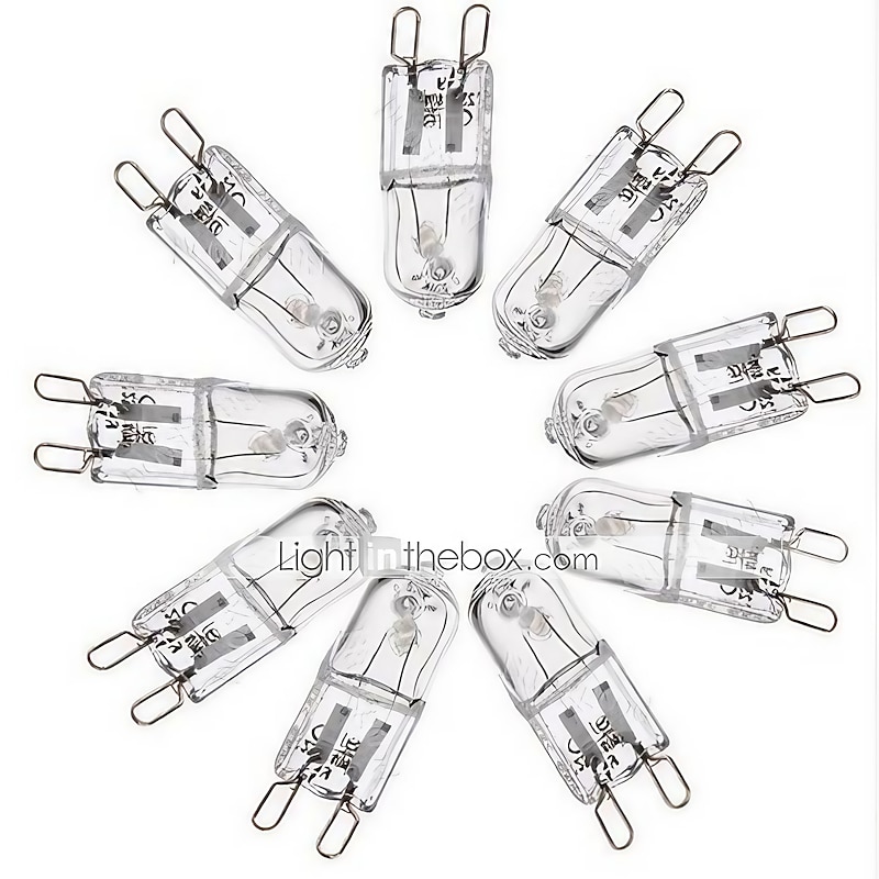 10pcs G9 Halogen Light Bulb 40W T4 for Range Hood Lights Microwave Ovens Bathroom Chandeliers Replacement Dimmable Warm White 220~240V