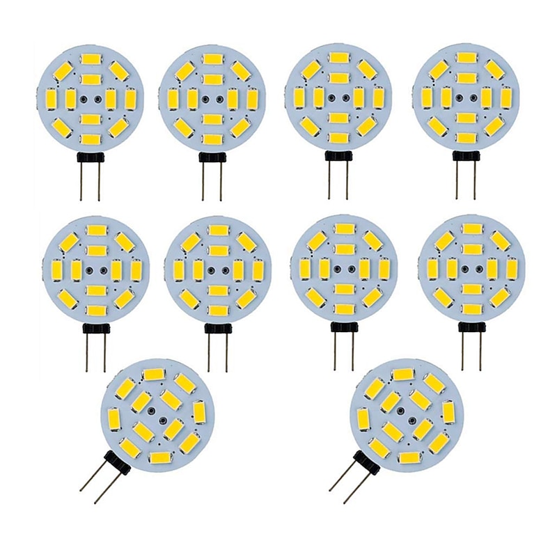 10pcs 3W Bi-pin Disc LED Light Bulb 300lm G4 SMD5730 30W Halogen Equivalent Warm Cold White for Puck Lights RV Trailers Campers Automotive
