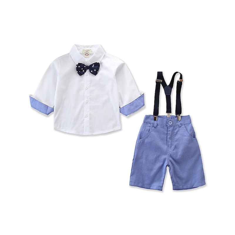 Boys 3D Color Block Shirt & Shorts Formal Set Long Sleeve Summer Active Basic Casual Cotton Spandex Kids Toddler School Party Regular Fit2