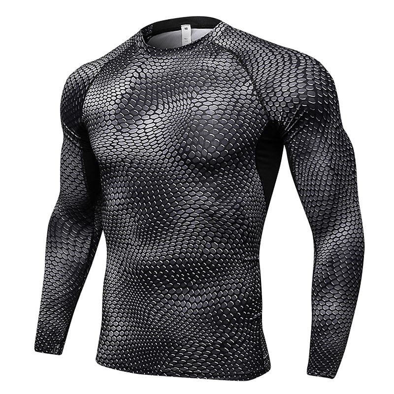 Men's Compression Shirt Running Shirt Long Sleeve Tee Tshirt Athletic Snakeskin Spandex Quick Dry Breathability Lightweight Stretchy Gym Workout Jogging Running Sportswear Activewear White Red Blue