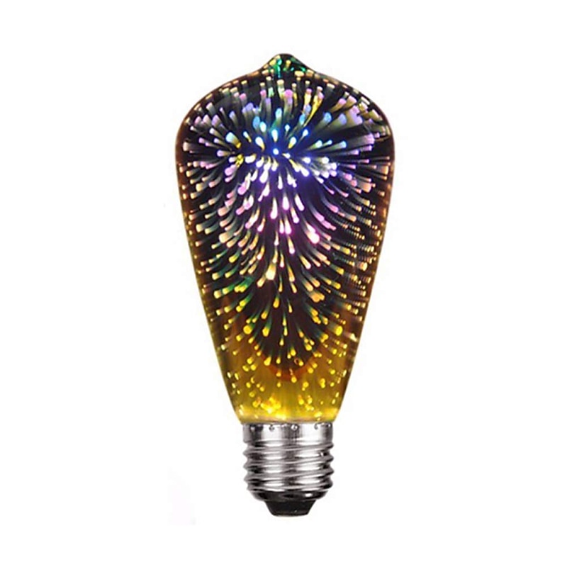 1pc ST64 4W LED 3D Colorful Star Fireworks Light Bulb(2200K) E26/E27 Filament Bulbs Base Edison Bulb Light for Holiday Home Bar Decoration Multicolor LED Lamp 220V