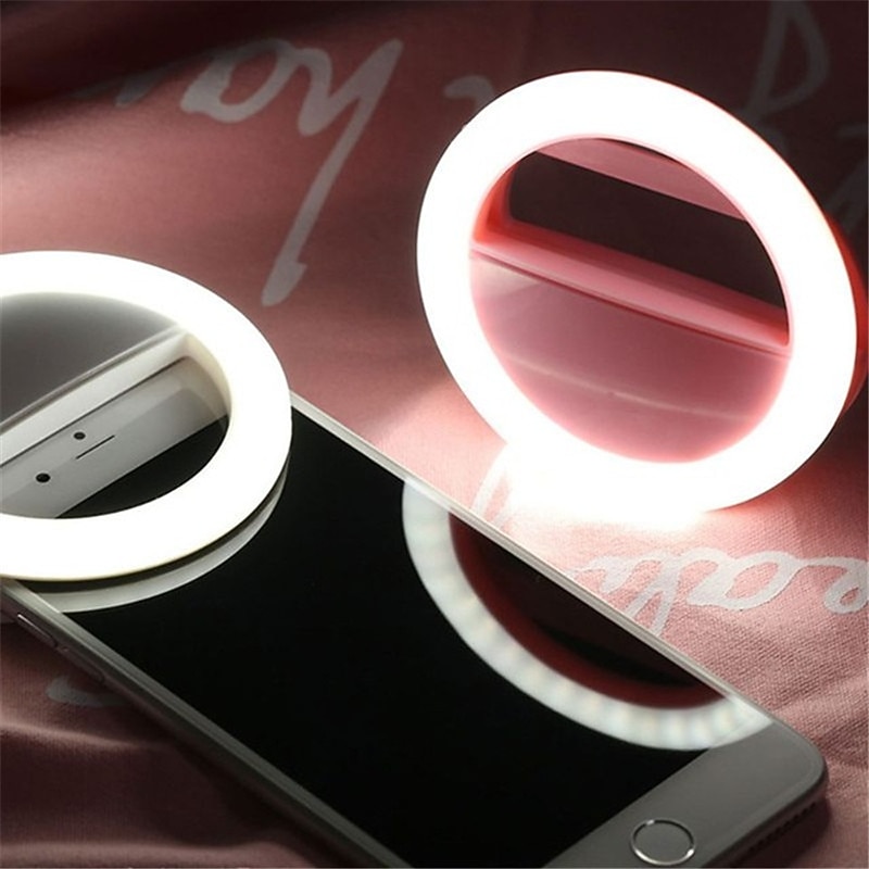 2pcs Selfie Ring Light Portable Clip for Smart Phone Photography Camera Video 3 Modes Dimmable AAA Batteries Powered