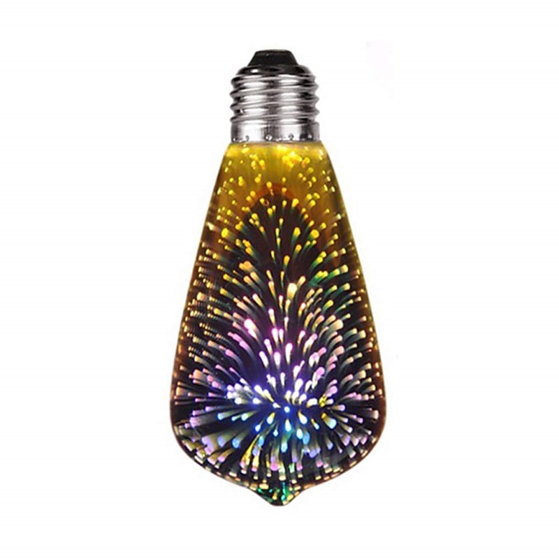1pc ST64 4W LED 3D Colorful Star Fireworks Light Bulb(2200K) E26/E27 Filament Bulbs Base Edison Bulb Light for Holiday Home Bar Decoration Multicolor LED Lamp 220V3