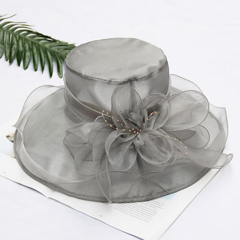 Straw Hat Vintage Style Elegant Tulle Organza Hats Headwear with Faux Pearl Flower Ruffle 1 PC Wedding Tea Party Horse Race Headpiece dress to impress Race Day Dress3