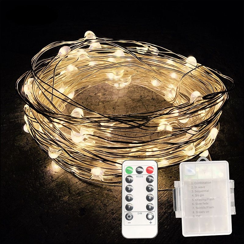 10m String Lights 100 LEDs 1 13Keys Remote Controller 1pc Warm White White Multi Color Waterproof Creative Cuttable AA Batteries Powered