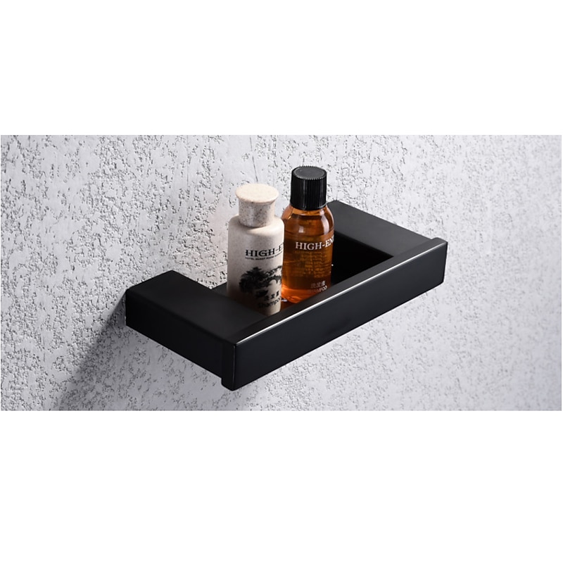 Multifunction Soap Dishes & Holders Contemporary Stainless Steel Rectangle Bath Shelf Wall Mounted Matte Black 1pc2