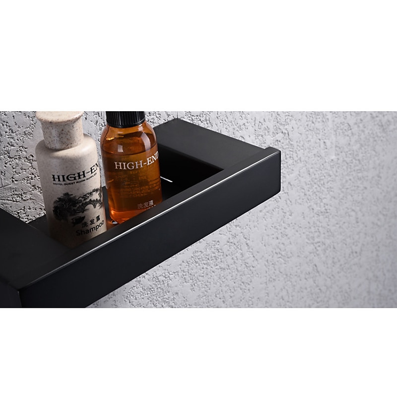 Multifunction Soap Dishes & Holders Contemporary Stainless Steel Rectangle Bath Shelf Wall Mounted Matte Black 1pc3