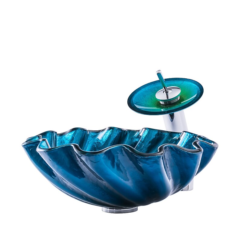 Bathroom Sink / Bathroom Faucet / Bathroom Mounting Ring Contemporary / Antique - Tempered Glass Round Vessel Sink3