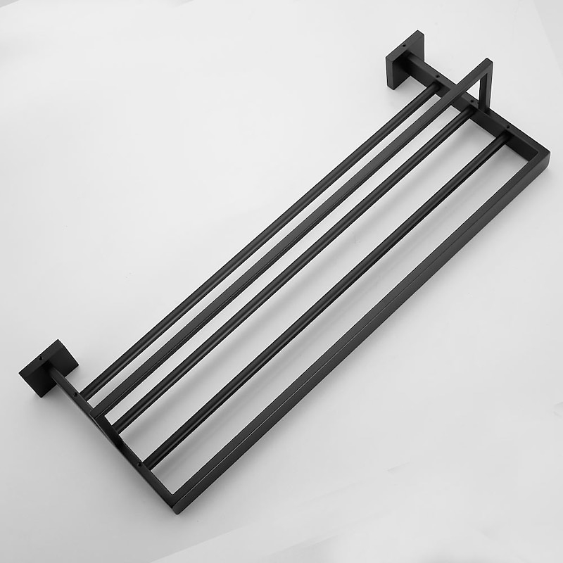 Towel Rack Multifunction Premium Design Stainless Steel Bathroom Shelf Wall Mounted Matte Black 1pc4