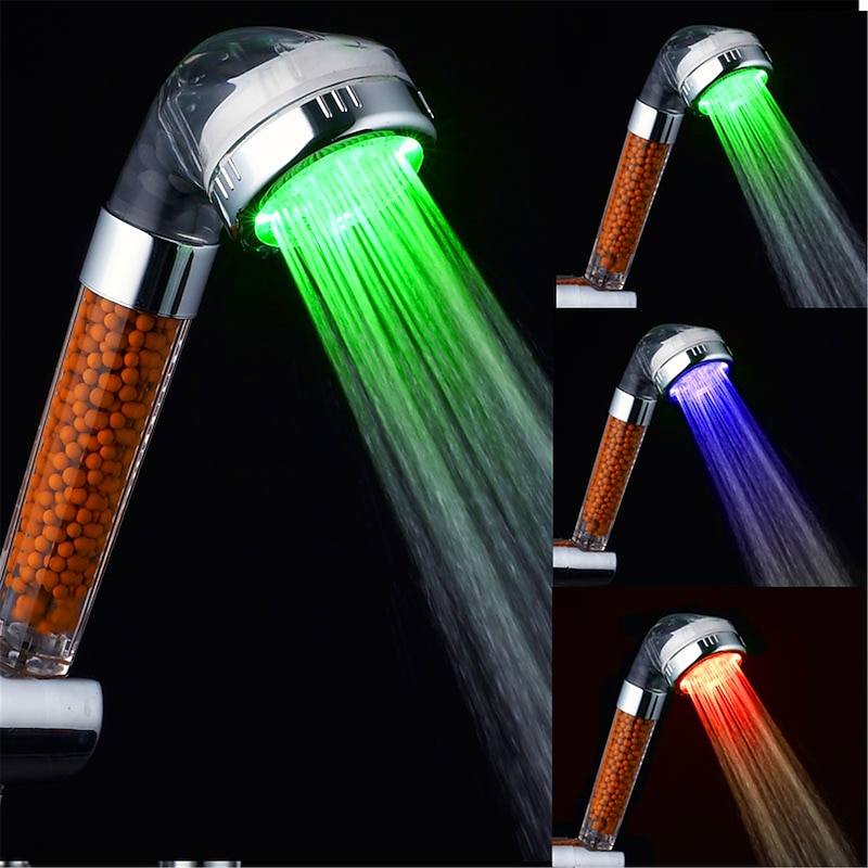 Contemporary LED Hand Shower,Wall Mounted Electroplated Feature Color Gradient Shower Temperature Control Jet+Rainfall Shower3
