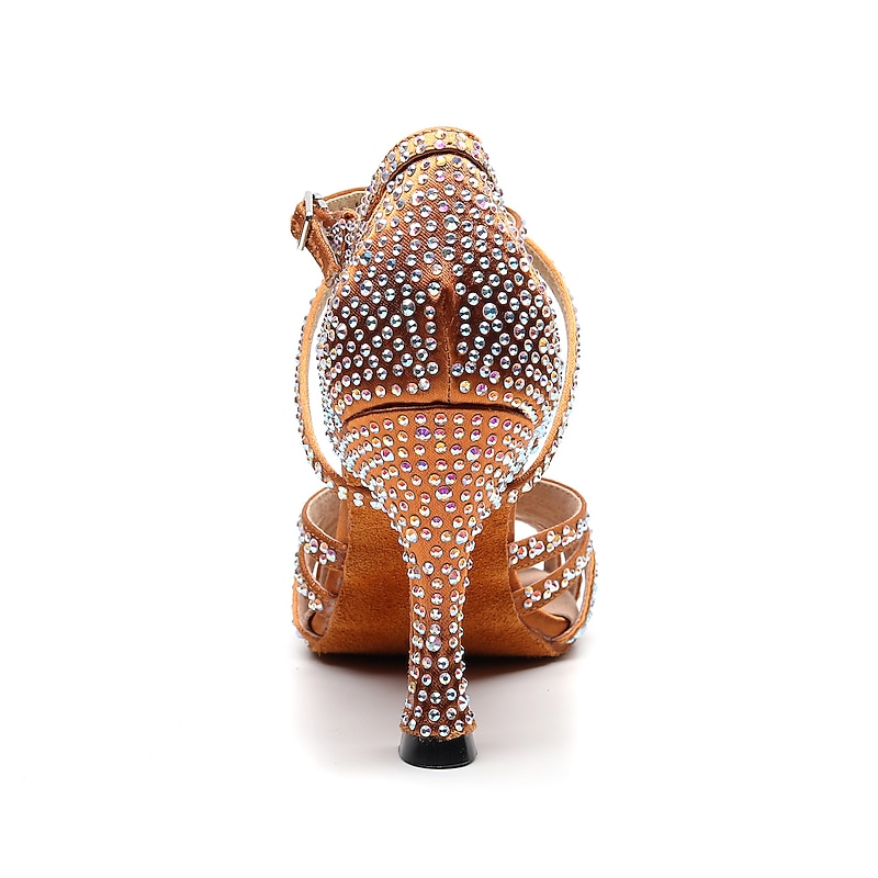 Women's Rhinestone Ballroom Dance Heels – Strappy Latin Salsa Shoes with Suede Sole, Perfect for Performance and Competitive Dancing3