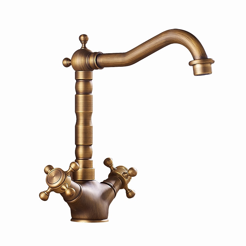 Classic Utility Sink Laundry Faucet, Centerset High Arc Two Handles One Hole Wash Basin Tap with Hot and Cold Water Hoses, Laundry Tub Pot Filler Commercial Faucet in Antique Brass with Ceramic Valve