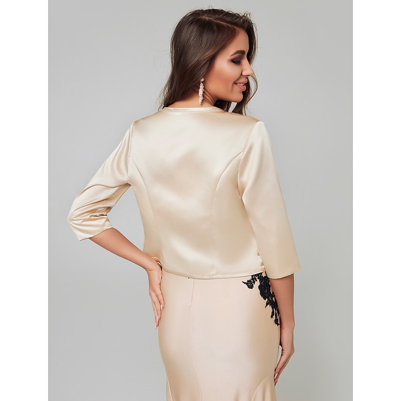 3/4 Length Sleeve Shrugs Satin Fall Wedding / Party / Evening Women's Wedding Guest Wraps With Solid dress to impress4