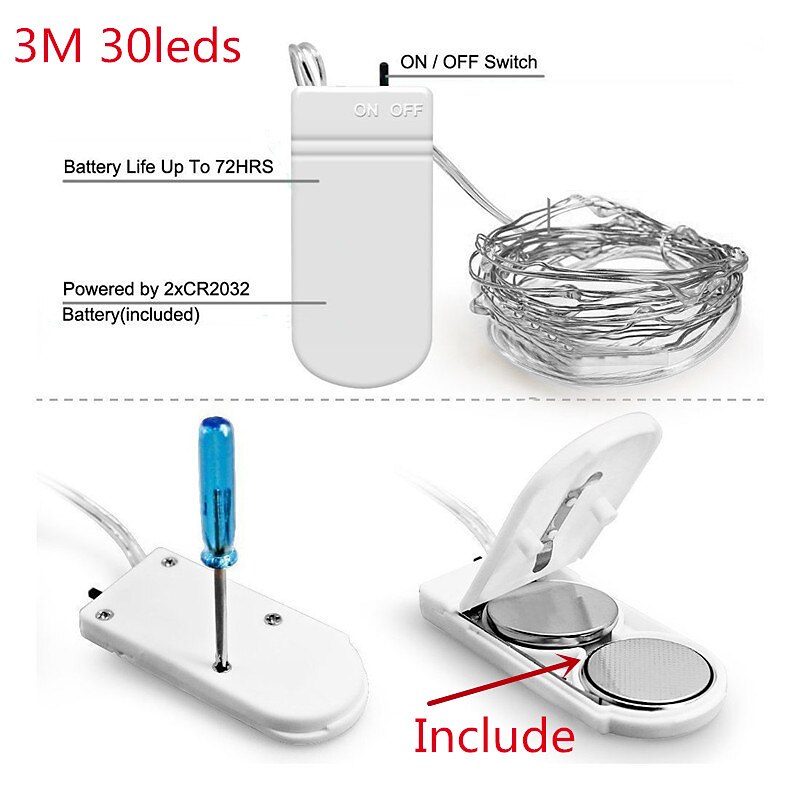 3m String Lights 30 LEDs 1pc Warm White White Multi Color Waterproof Party Decorative Batteries Powered2