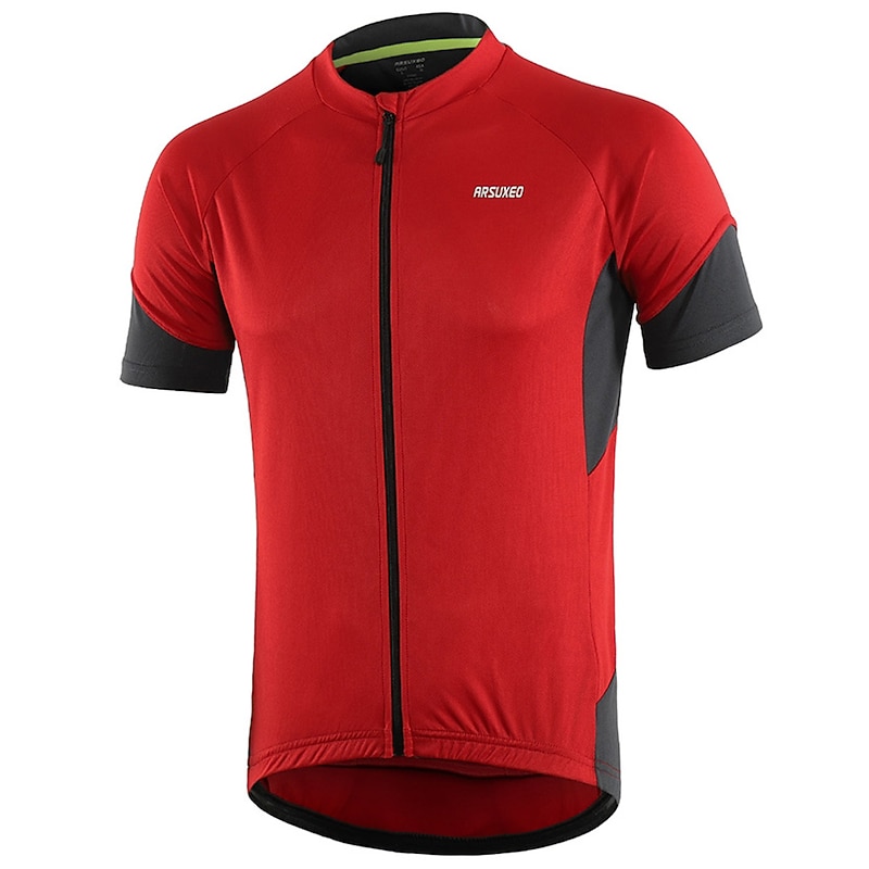 Arsuxeo Men's Short Sleeve Cycling Jersey Summer White Red Blue Bike Bicycle Shirt Zipper Pockets Polyester Patchwork Bike Top Mountain MTB Road Bike Moisture Wicking Breathable Reflective Strips3