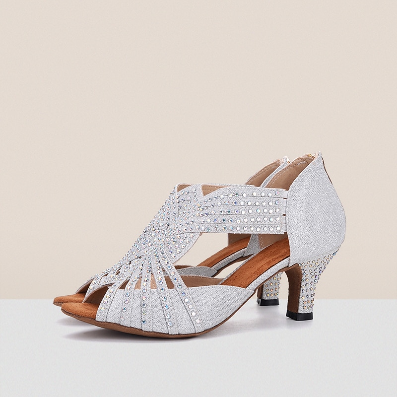 Women's Rhinestone Dance Sandals – Glittering Open-Toe Ballroom Shoes with Zipper Closure for Salsa, Latin, and Dance Events3