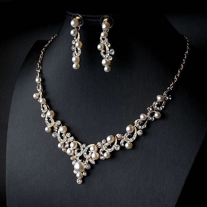 1 set Bridal Jewelry Sets For Women's Pearl Party Wedding Gift Imitation Pearl Rhinestone Alloy Link / Chain Flower Botanical / Engagement dress to impress3