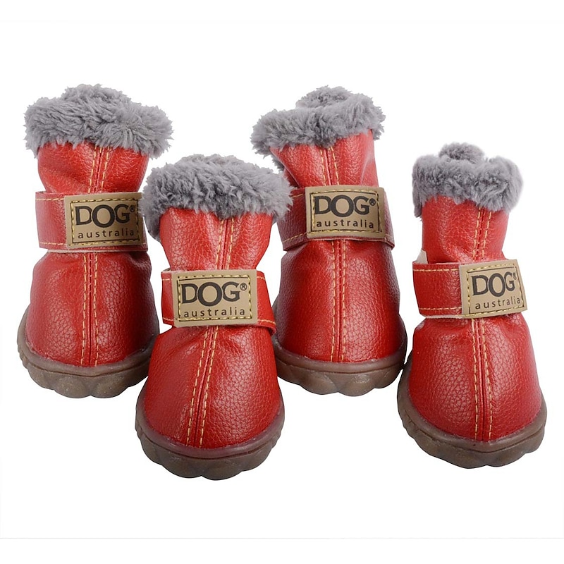 Dog Shoes,Dog Boots / Shoes Keep Warm Faux Leather Solid Colored Leather For Pets PU Leather Silver Gray Dog Boots3