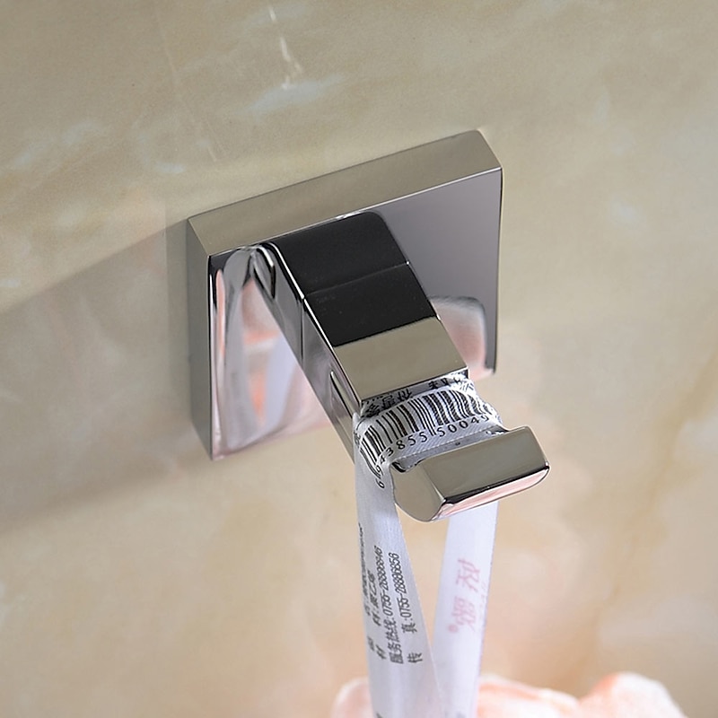 Robe Hook Premium Design Contemporary Metal Bathroom Hooks Wall Mounted Silvery 2pcs3