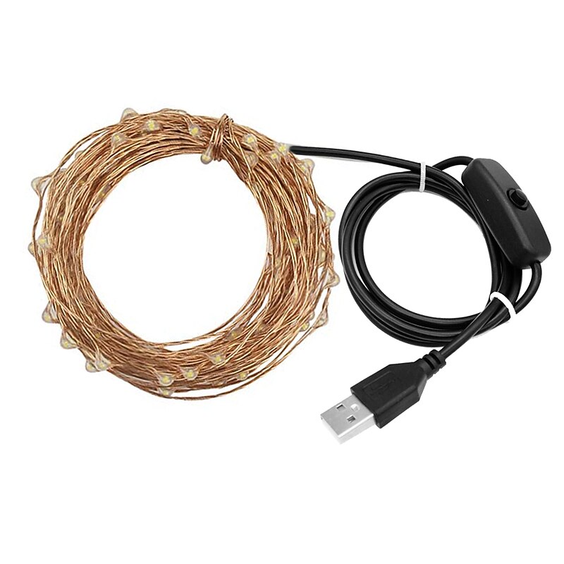 10m String Lights 100 LEDs 1pc Warm White Cold White Multi Color Waterproof Party Decorative USB Powered2