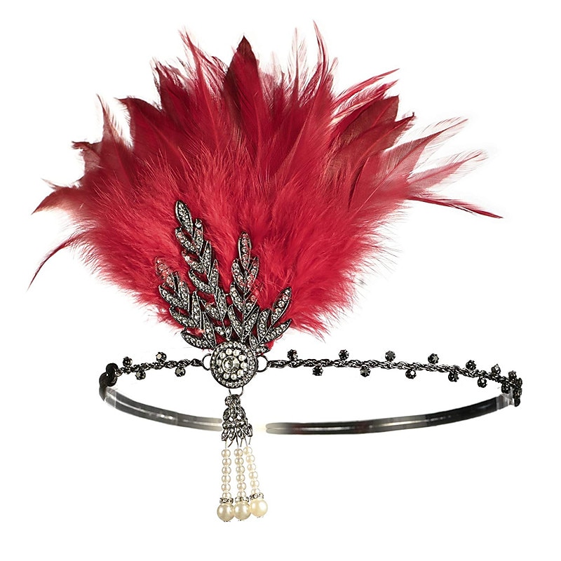 Charleston Vintage Roaring 20s 1920s The Great Gatsby All Seasons Flapper Headband Women's Adults' Feather Costume Vintage Cosplay Party / Evening Masquerade Cocktail Party Headpiece Christmas2