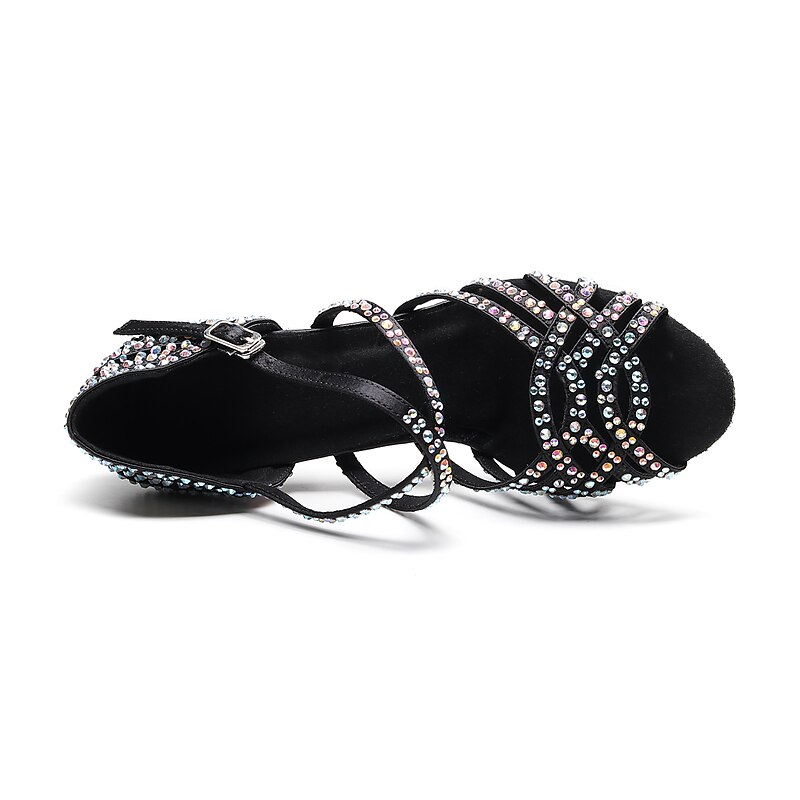 Women's Latin Dance Shoes Salsa Shoes Performance Party Practice Glitter Crystal Sequined Jeweled Heel Crystal / Rhinestone Crystals Flared Heel Buckle Ankle Strap Black3