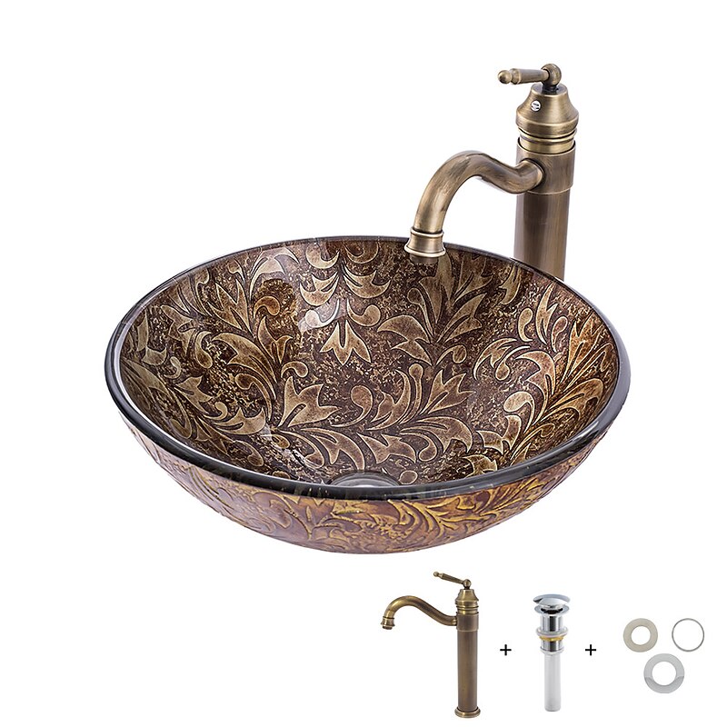 Vintage Bathroom Vessel Sink Set Round 16.5
