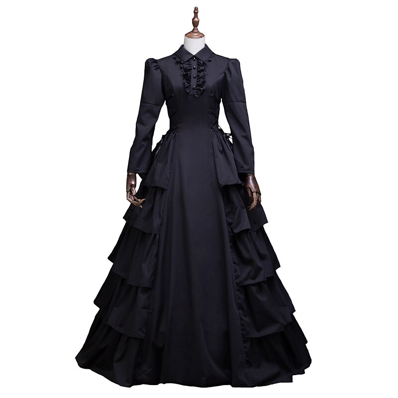 Dress Floral Style Rococo Victorian Floor Length Dress Party Costume Masquerade Flare Cuff Sleeve Princess Plus Size Toile Ball Gown Square Neck Fancy Dress Women's Christmas Halloween Party / Evening