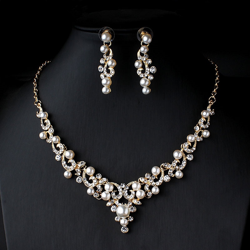 1 set Bridal Jewelry Sets For Women's Pearl Party Wedding Gift Imitation Pearl Rhinestone Alloy Link / Chain Flower Botanical / Engagement dress to impress