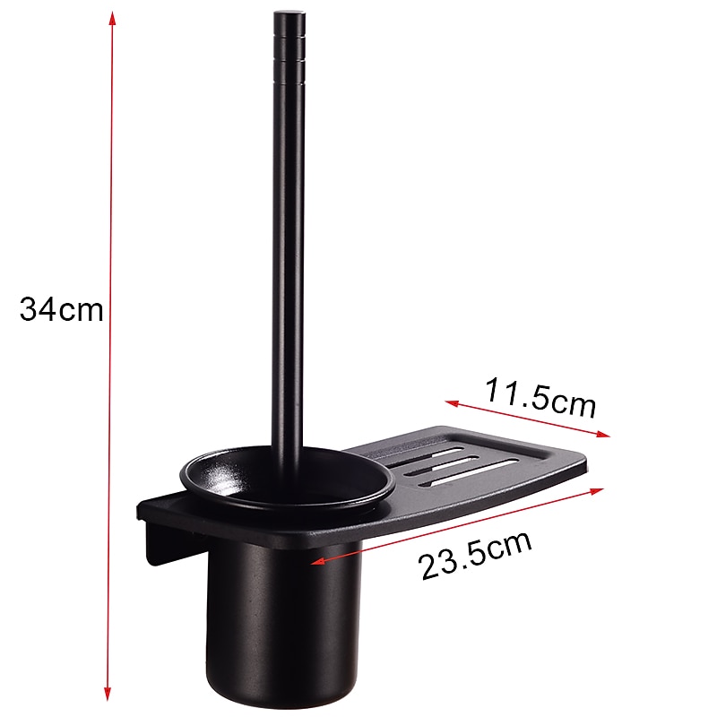 Toilet Brush Holder Set Aluminum Material Include Bathroom Toilet Brush and Toilet Brush Holder Wall Mounted Black 1Set4