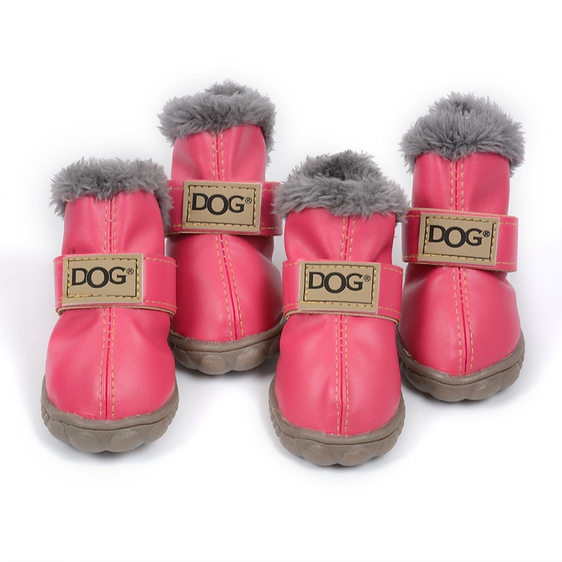 Dog Shoes,Dog Boots / Shoes Keep Warm Faux Leather Solid Colored Leather For Pets PU Leather Silver Gray Dog Boots4