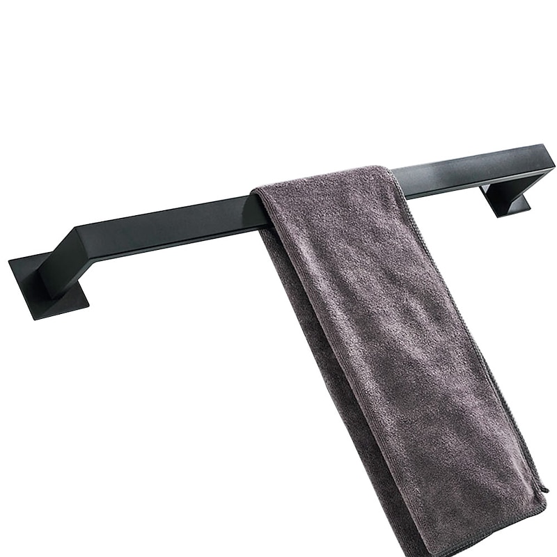 Towel Bar Self-adhesive Contemporary Metal Bathroom Single Rod Wall Mounted Matte Black 1PC2