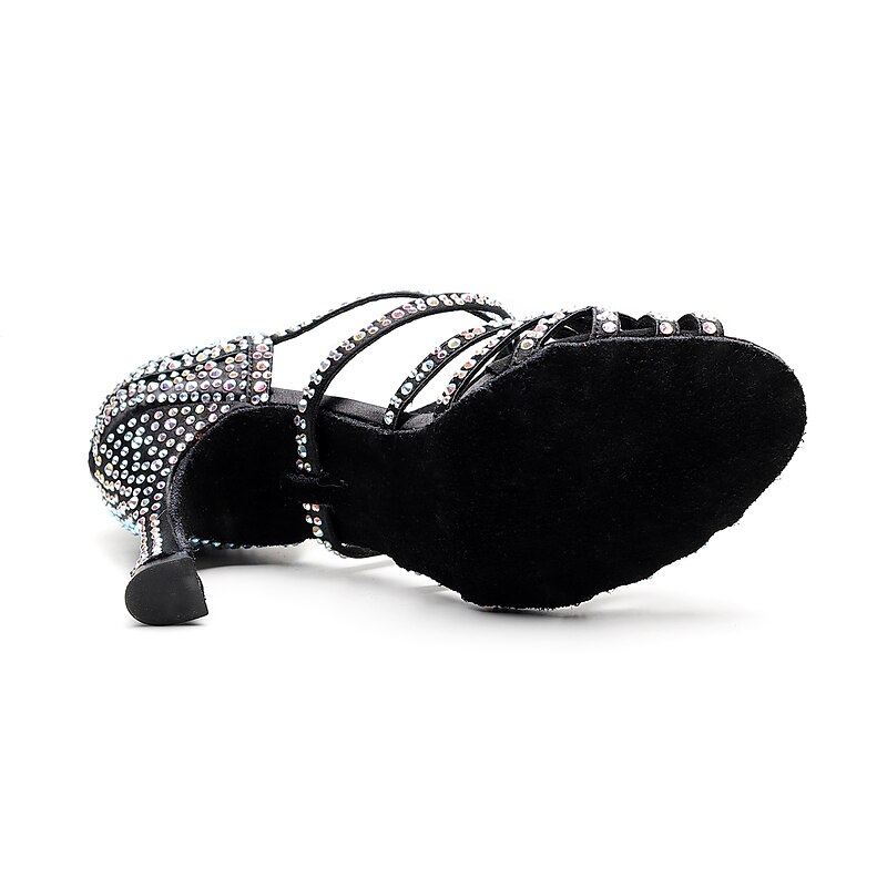 Women's Latin Dance Shoes Salsa Shoes Performance Party Practice Glitter Crystal Sequined Jeweled Heel Crystal / Rhinestone Crystals Flared Heel Buckle Ankle Strap Black4