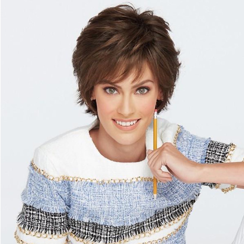 Brown Wigs for Women Synthetic Wig Curly Free Part Wig Short Brown / Burgundy Synthetic Hair 12 Inch Women's Fashionable Design Women Synthetic Dark Brown2