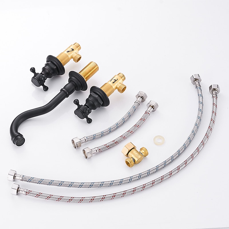 Bathroom Sink Faucet - Wall Mount / Widespread Electroplated Wall Mounted Two Handles Three HolesBath Taps3